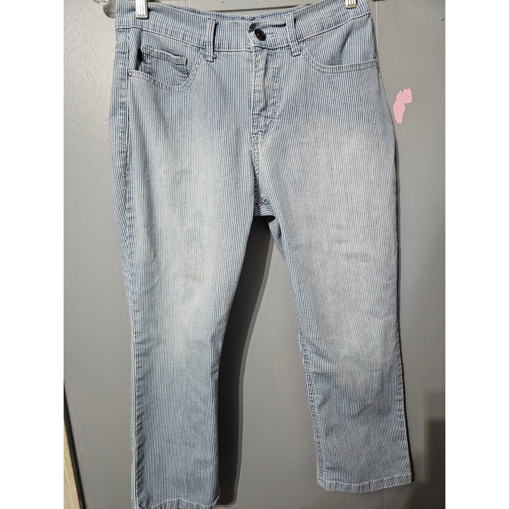 Lee‎ Jeans Easy Fit Womens Stripe Blue Denim Straight Leg Pants Size 10